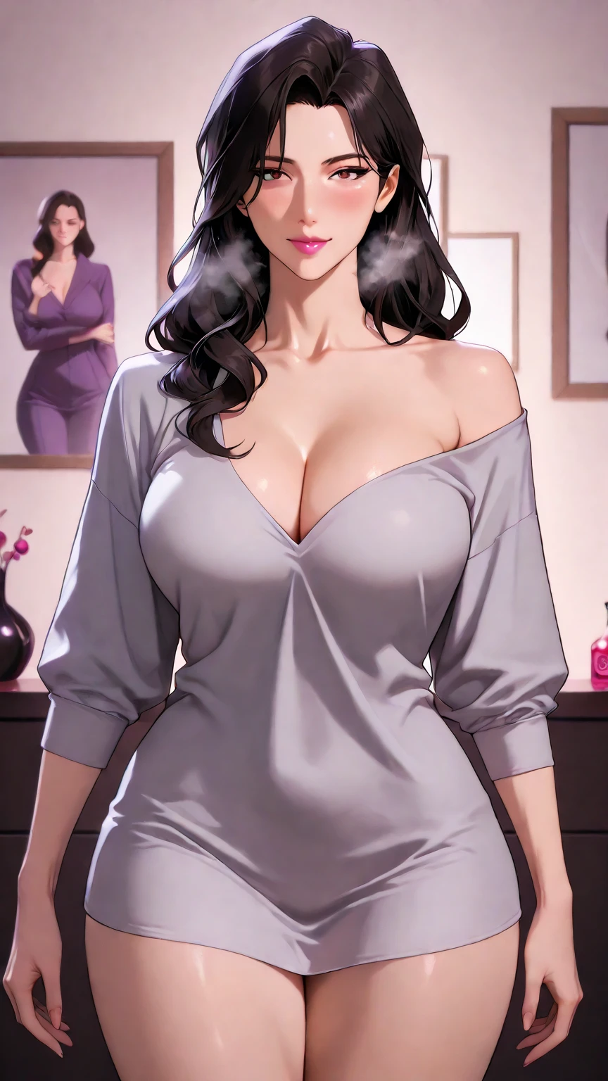((masterpiece)), ((very realistic)), Beautiful face of a girl with big eyes, full lips, long eyelashes, bare breasts, In a sensuous pose, very detailed, (realistic atmosphere), very detailed 얼굴, intricate details, vivid colors, dramatic lighting, cinematic composition, Anime-inspired art style, fascinating face, voluptuous body, big tits, Facial expression of orgasm during sex, sweaty body, hot body, Slender legs, wearing black panties, Wearing a bra that is constantly untied, A facial expression that strongly feels an orgasm, Two arms, two legs, Sweat-drenched body, soft bedroom lighting, Happy expression after experiencing orgasm, Sexy bra, (((perfect body))), (((Big ass and tits)))