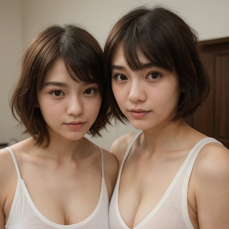 One with short hair, flat chest, medium dark brown eyes, light brown eyes, medium nose, 12 years old with small breasts, coquettish pixar clothes
