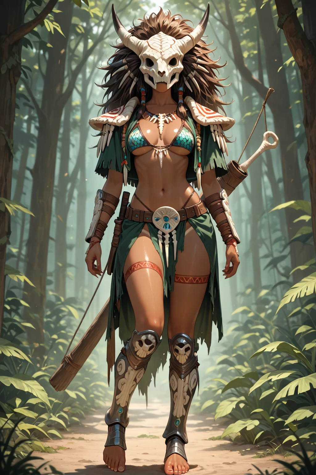 An Amazon Warrior, Tribal Warrior, (Anime), Ultra Detailed, Volumetric Light, RPG, Fantasy, Dense Tropical Jungle. --auto --s2