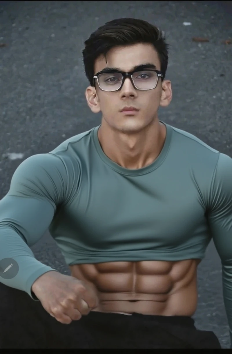 Change' hair and put long curly hair and a black jacket leather with abs show