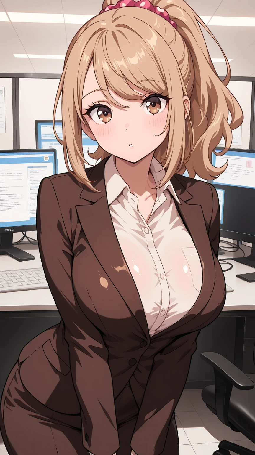 (1girl:1.3), Masterpiece, (Best quality:1.3), amazing beauty, 8K, absurdres, finely detail, super detailed eye, perfect anatomy, official art, cinematic lighting, BREAK, (Office:1.3), silky short cut, blonde, (Smiling:1.3), (clear detailed green eyes:1.3), (round eyewear:1.3), (hairpin:1.3), BREAK , big breasts, , BREAK , (office lady:1.5), (Black shirt:1.5), BREAK