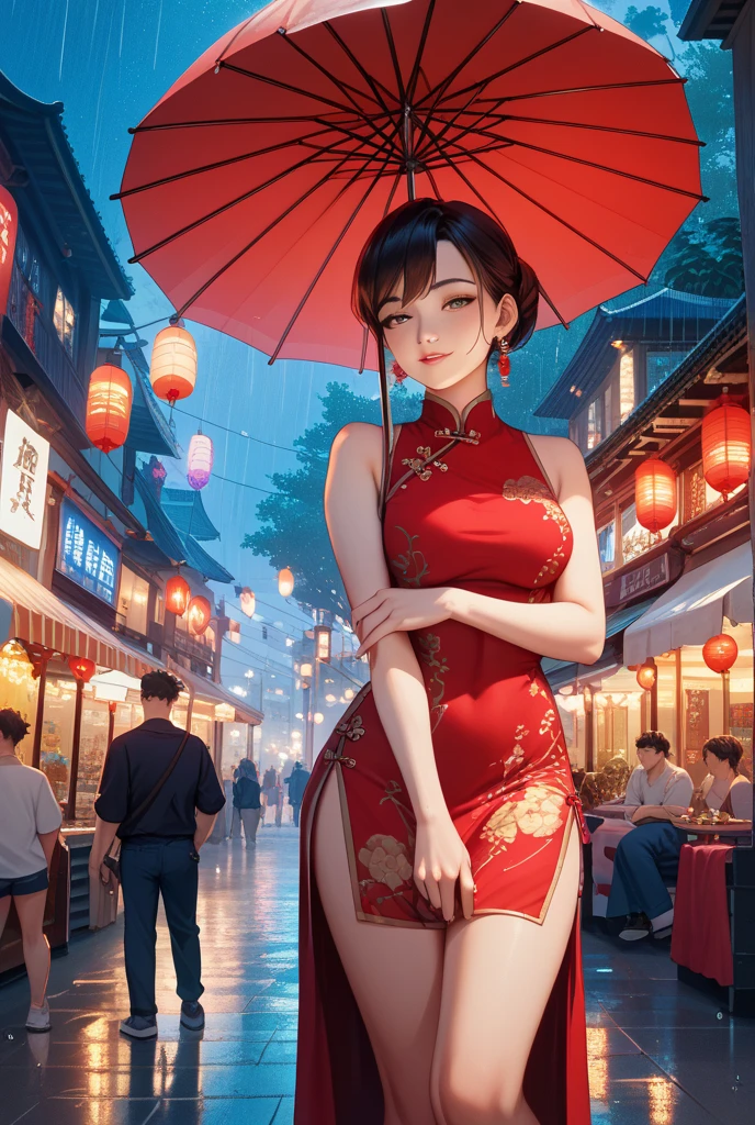 In the Chinese New Year, firecrackers set off, and young Chinese beauties dressed in cheongsam set off fireworks on snowy days --auto --s2