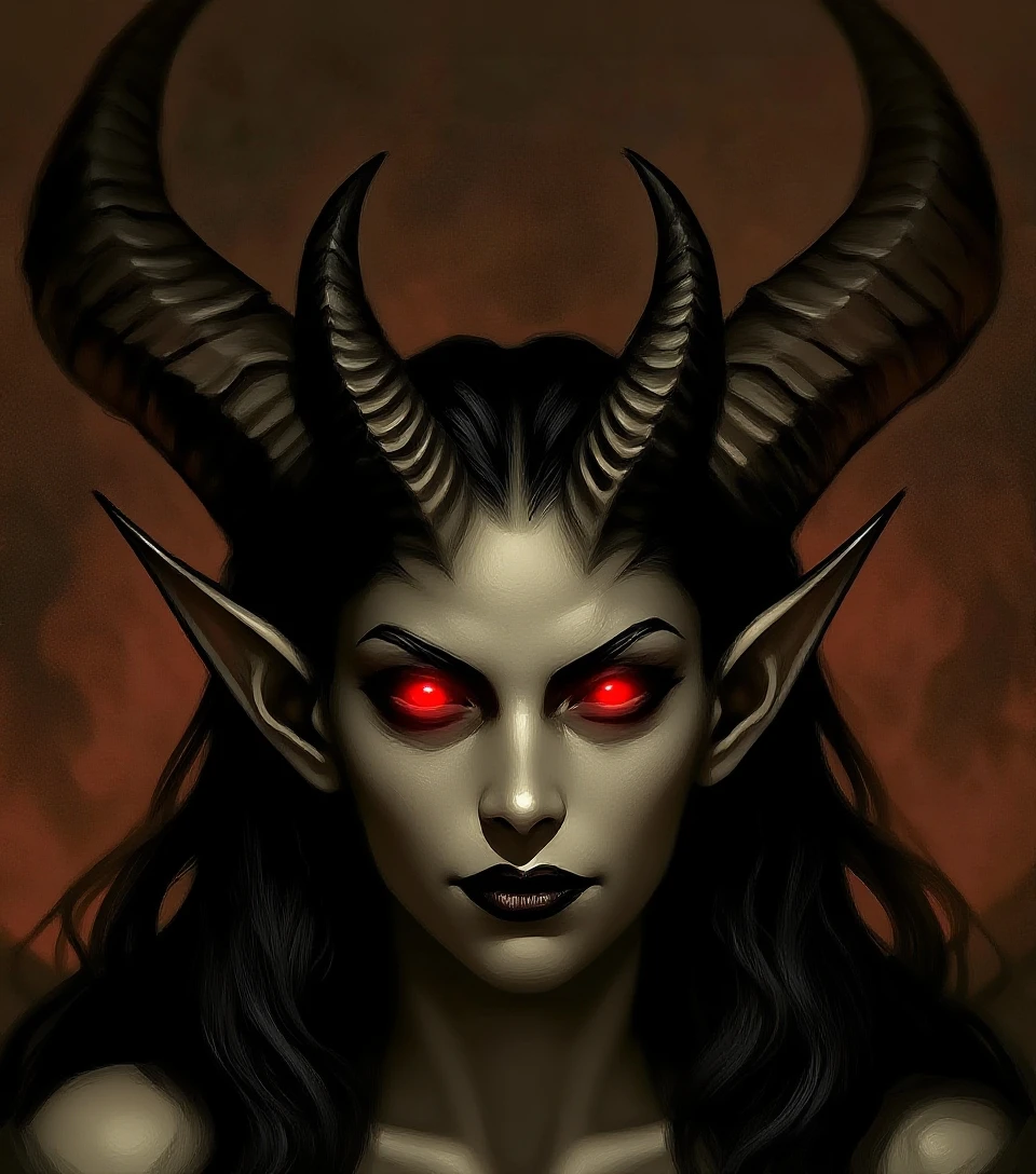 a painting of a woman with a demonic face and horns, detailed 4k horror artwork, adrian borda, highly detailed dark art, scary detailed art in color, stunning artwork, sci-fi horror artwork, fantasy horror art, dark fantasy horror art, horror fantasy art, sci - fi horror art, hajime sorayama aaron horkey