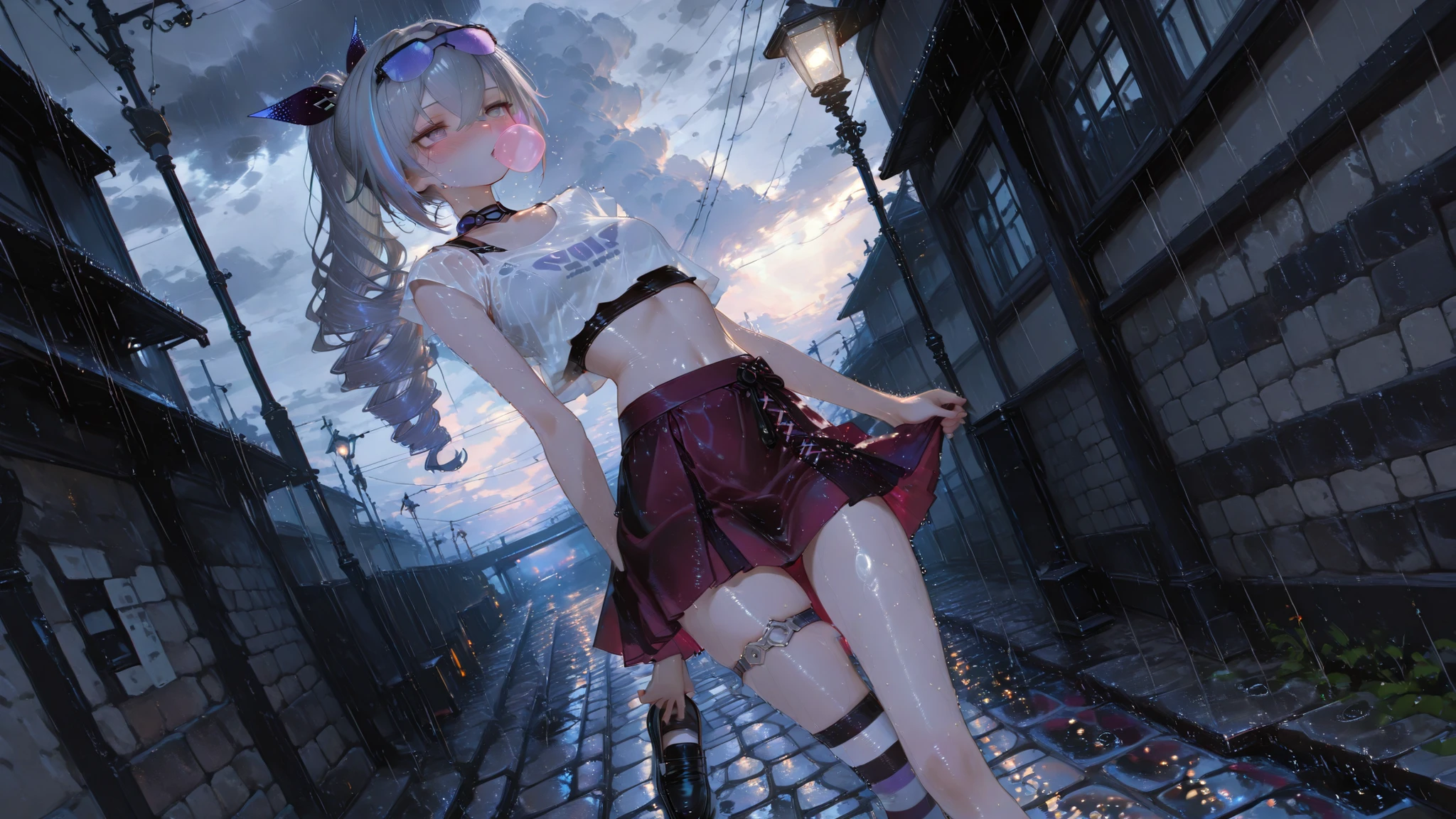 masterpiece, best quality, 4k, 8k, 1girl, solo,yanhe, <lora:yanhe:1>, gloves, headset, ribbon, shorts, headphones, black gloves, midriff, white hair, short hair, white footwear, looking at viewer, smile, full body, blue eyes, shoes, standing, navel, crop top, long sleeves, leg ribbon