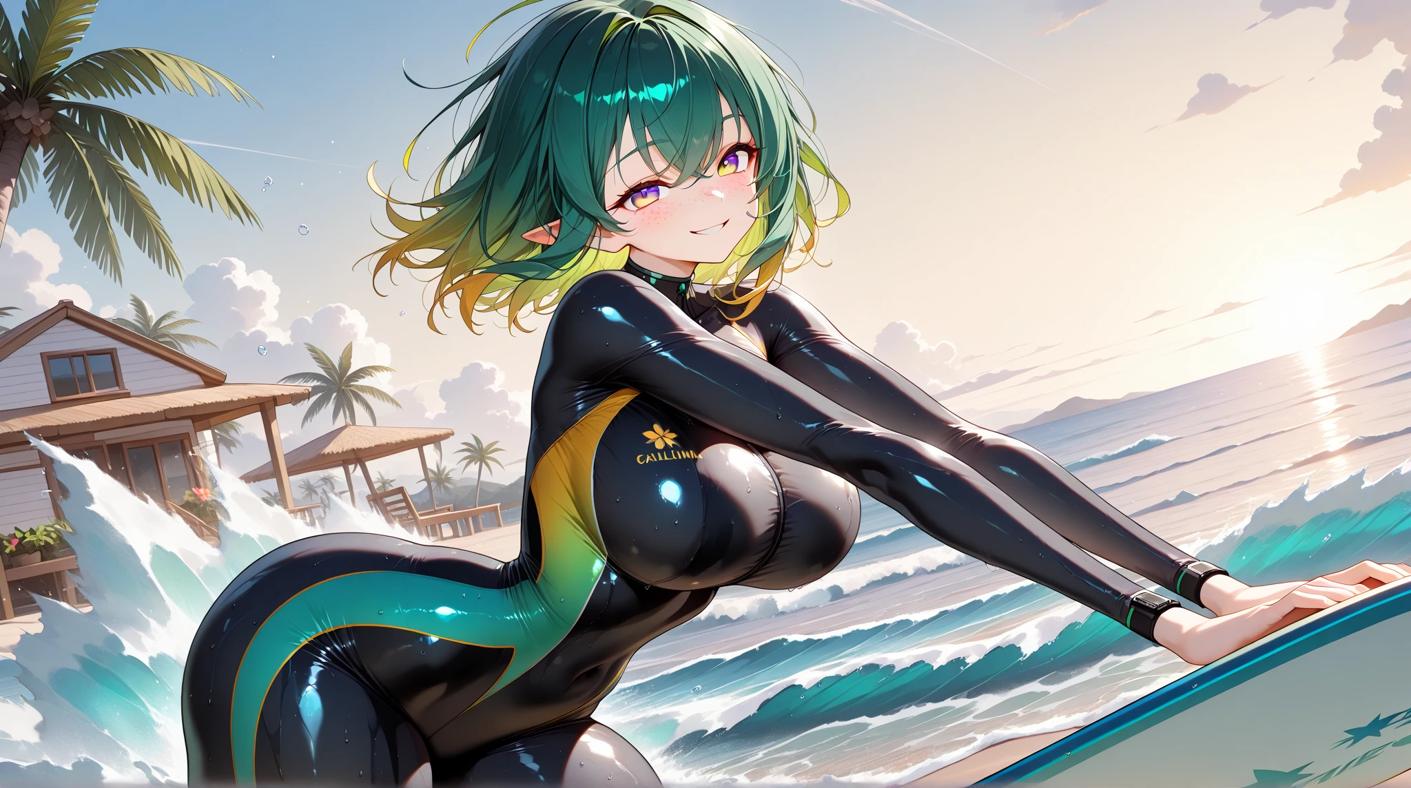 mastute piece,Best Quality,insanely detailed,8k cg,nsfw,
(shoot upper body:1.3),
(1girls:1.3),standing,looking at viewr,body in front,both arms behind back,(wetsuit:1.3),(bare breasts:1.1),(bare nipples:1.1),
break,
blush,shy,(??????? face),(trembling:1.2),break,(light green hair:1.2),
break,
perfect breasts,perfect teats,(open mouth:0.9),(large breasts:1.2),
(beach)、