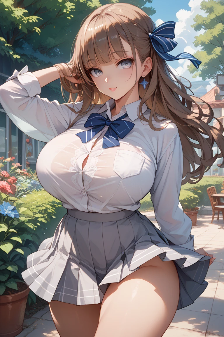 masterpiece, best quality, 1girl, forest, brown hair, long hair, fox ears, brown eyes, cute, blushing, (medieval villager clothes, medieval buttoned dress shirt, medieval frilled skirt, medieval stockings:1.4), (slim waist, curvy, gigantic breasts, bursting breasts, button gap, wide hips, huge thighs, bottomheavy:1.2)
