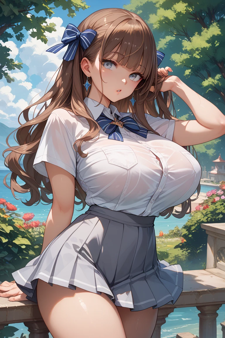 (highest quality:1.4)、High resolution、detailed background)、(detailed beautiful face:1.4)、detailed facial expressions、anatomically correct、beautiful and smooth skin、skin texture、professional lighting、beautiful teenage girl、(two beautiful girls:1.1)、(huge breasts:1.3)、((skirt lift:1.3))、cute hair color、brown hair、braided bob、braided ponytail、realistic、perfect body line、thick thighs、Attractive big ass、Sexual buttocks、cute、
Sexy sailor uniform made of see-through material、white sailor collar、Pleated mini skirt with tartan plaid pattern、white knee high socks、pink panties、No bra、underboob、emphasize cleavage、blushing、
(A beautiful girl is glaring at me with white eyes.:1.5)、(She flips up her skirt to show her panties:1.5)、panty shot、Panty shot、
sexual expression、school trip、Crouching with a building or landscape in the background、big ben、Tower of London、British Museum、Buckingham Palace、cute