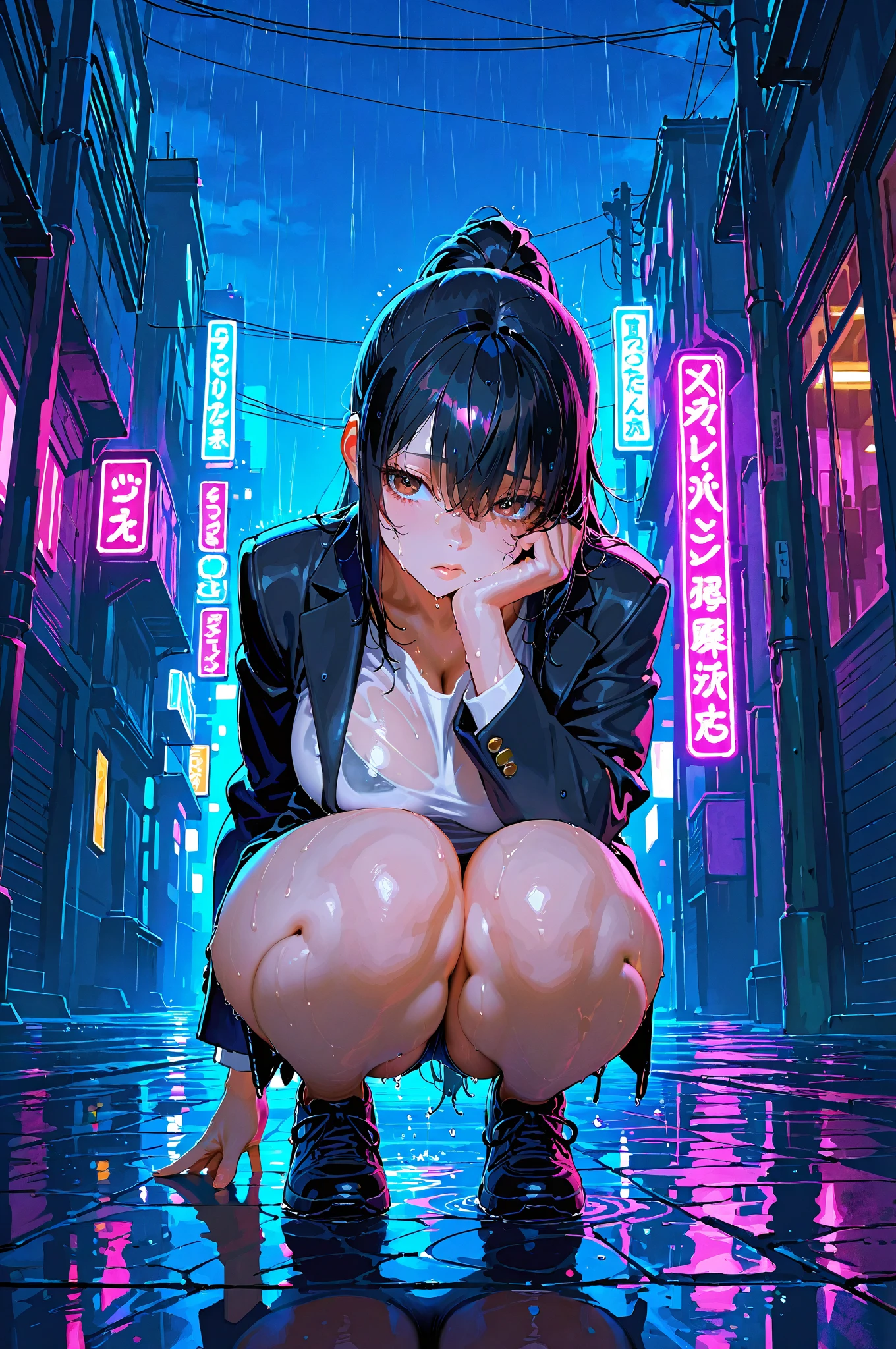 two women in a row、fullnude、Bunny-girl、masutepiece、top-quality、realisitic、Hyper-detailing、(Glossy skin、be sweaty:1.4)、absurderes、Looking at the camera、brown-hair、(Pink mesh)、blindfold clothes、A slender、动态照明、hight resolution、foco nítido、depth of fields、A detailed eye、A embarrassed face、Crying、Realistic eyes、(:1.6)、(thick thight:1.0)、in a bustling city street、cyberpunk、in a street、There are a lot of people、gargantilha、It's wet、The tattoo、Open your mouth and put out the tongue、put out the tongue、sitting and spreading her legs、attach gargantilha、(The chain is connected to the gargantilha)、Hands tied behind your back、Releasing a from the mouth、 is coming out of the 、Face back and stick your butt out、cum shots、Vibrator、condoms、Spread by hand、pee
