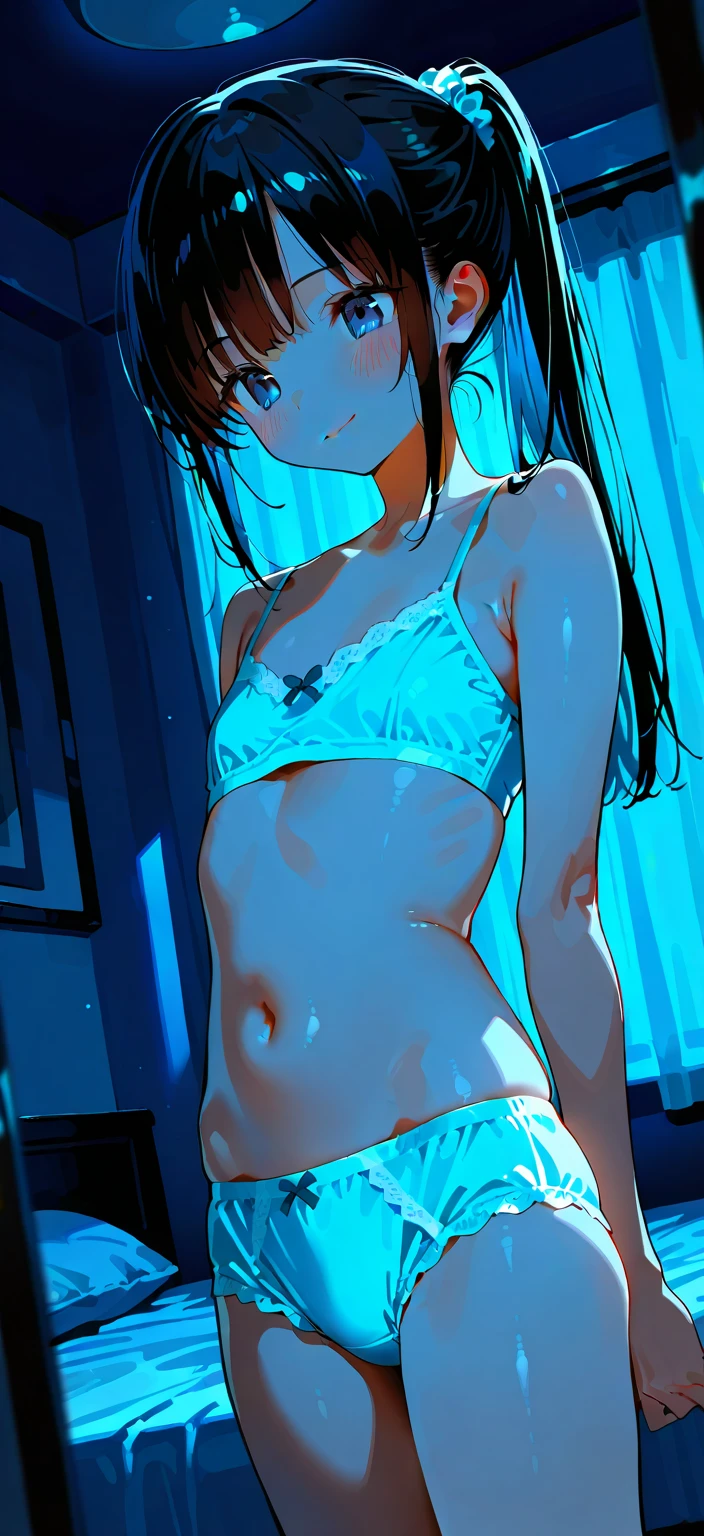 Affordable design, Clear lines, High Sharpness, (Highest quality,4k,Perfect sharpness,Ultra fine,High resolution,masterpiece:1.2), Perfect Anatomy:1.5, Official Art, Illustrations that tell a story, (Whitish background:0. 9)、Body Positivity、多Mr.な身体表現、(Random and fun poses)、Perfect beauty、Perfect beautiful face、(Strong winds)、A rich expression、Dynamic composition、smile、Golden ratio composition、colorful、(((Mr.々Different angles and perspectives)))、Anime Art、(Overcoming stereotypes)、 Glowing Skin、(Natural beauty)、bangs、Straight Hair、(Soft and flowing hair)、(countryside)、(Nostalgic atmosphere)、(Insert up to the thighs)、(Playful and carefree)、(多Mr.なキャラクター)、(Graceful posture)、(Sunny atmosphere)、(Bright colors)、((Pure white lingerie))、Show off your thighs、Show off the backs of your thighs、Lie face up on the bed、((Micro Bikini))、((Showing off your crotch))、Sweaty skin、(( String panties))、Spread your legs、Lie down、Underboob、(Pure white underwear)、((Put your hands in your panties))、