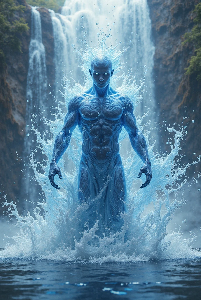 Image of a blue man in water, computer graphics, muscular character, Avatar for the site, Fast Energy, frostbite, Genesis, Made of liquid, Dating app icon, Bioluminescent creature, Asuras, Liquid, Dynamic Energy Pose, cobalt, character is covered in liquid, cosmetics