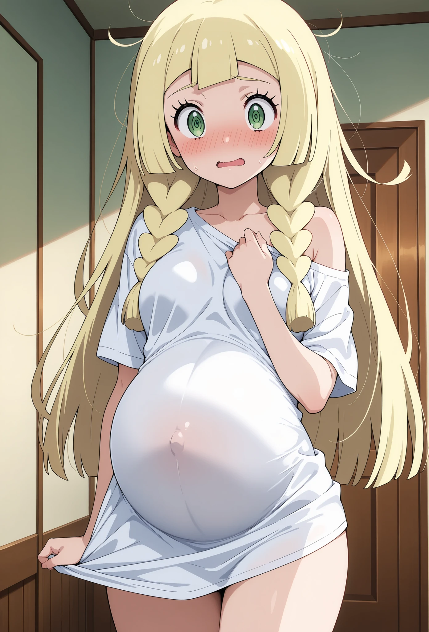 quality, masterpiece, masterpiece, 1girl, blush, detailed face, detailed eyes, nude, nipples, bare naked, fully nude, naked, bare naked, small breast, pregnant