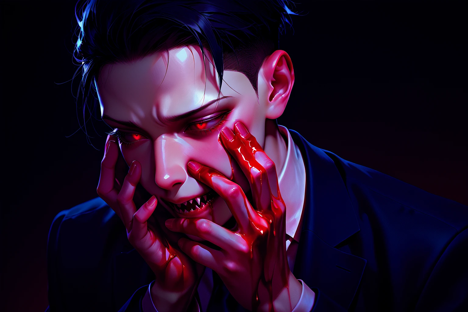 18 year old boy fallen from the terrace, morto, a lot of blood on the floor, dark, estilo terror, View from above, 8k, maximum detailed, alta qualidade