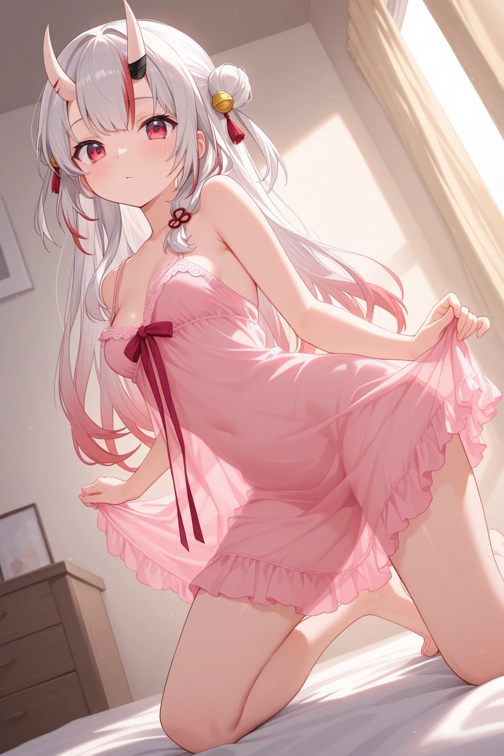 Ruffles sewn into a large number of clothes　Panier Berry Long Skirt　Illustrated style　Anime Style　Frown　Very small mouth　Smile shyly　Kindergarteners　Very short stature　Baby Face　beautiful girl　Very cute clothes　very large chest　Very distended chest　Pink cheeks　In the city　Princess Room　Sleeping in a cute frilly bed with a canopy　Blonde Long Hair　Super Curly Hair　Super long sideburns　濡れて透けたSee-throughの衣服　Wet and sheer turtleneck shocking pink silk wedding dress　Princess Tiara　Wet and transparent very long shocking pink silk skirt　Wet and transparent pearl white silk tights　Wet and transparent pearl white silk innerwear　Metallic luster　A large amount of hot pink silk ribbons attached to the clothes　Soaked in the rain　Wet and transparent pearl white super long silk gloves　Shocking pink silk pantyhose with fine embroidery that becomes transparent when wet　silk garter belt　Pitiful　clear　Big eyes　Droopy eyes　Shocking Pink Rouge　Super long white leather boots　Wet and see-through white silk bodysuit　See-through　Clothes that are see-through from the rain　Clothes are wet with sweat and transparent

