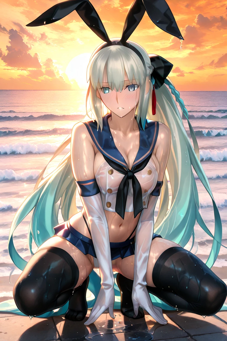 ((Best Quality)), ((Masterpiece)), (detailed), girl on a warship at sea with an arrogant expression against some warships 
