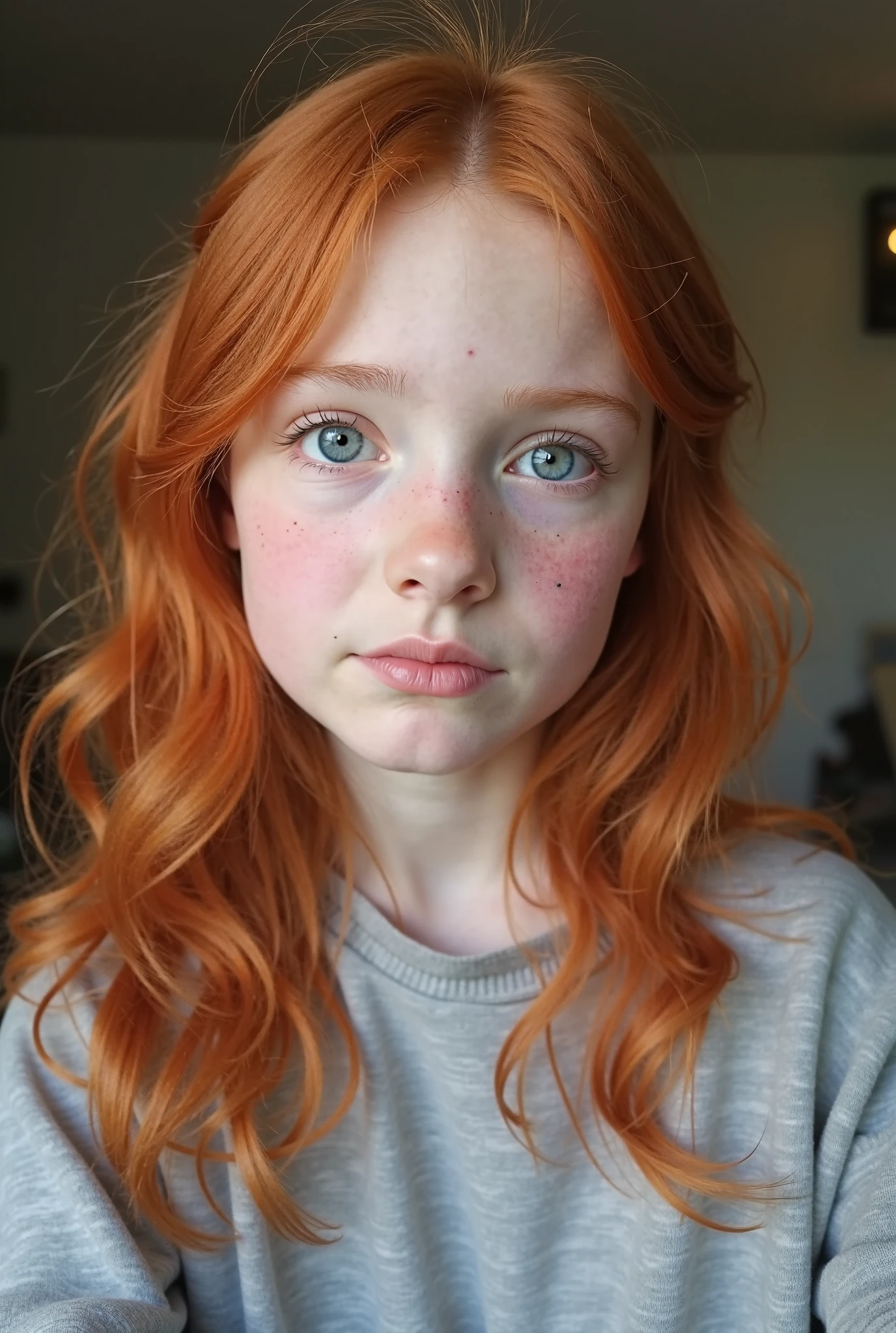 A 12 years old girl, red hair, freckles
