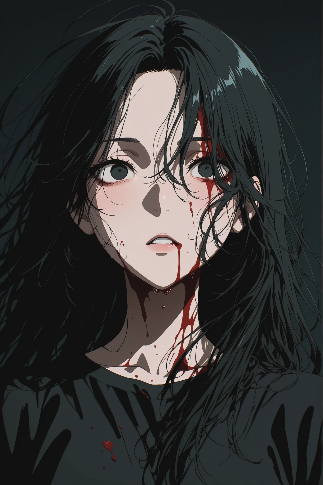 student, uniform, smoking, White shirt, tie, traitor, slim, Backpack, Lots of smoke, flat, Black Skirt, Pretty face, beautiful, Long Hair, Face Focus, Half closed eyes, relax, pale, Asian eyes, Straight hair, Asian, Swollen lips, Lip gloss, Pouting、In a completely different expression