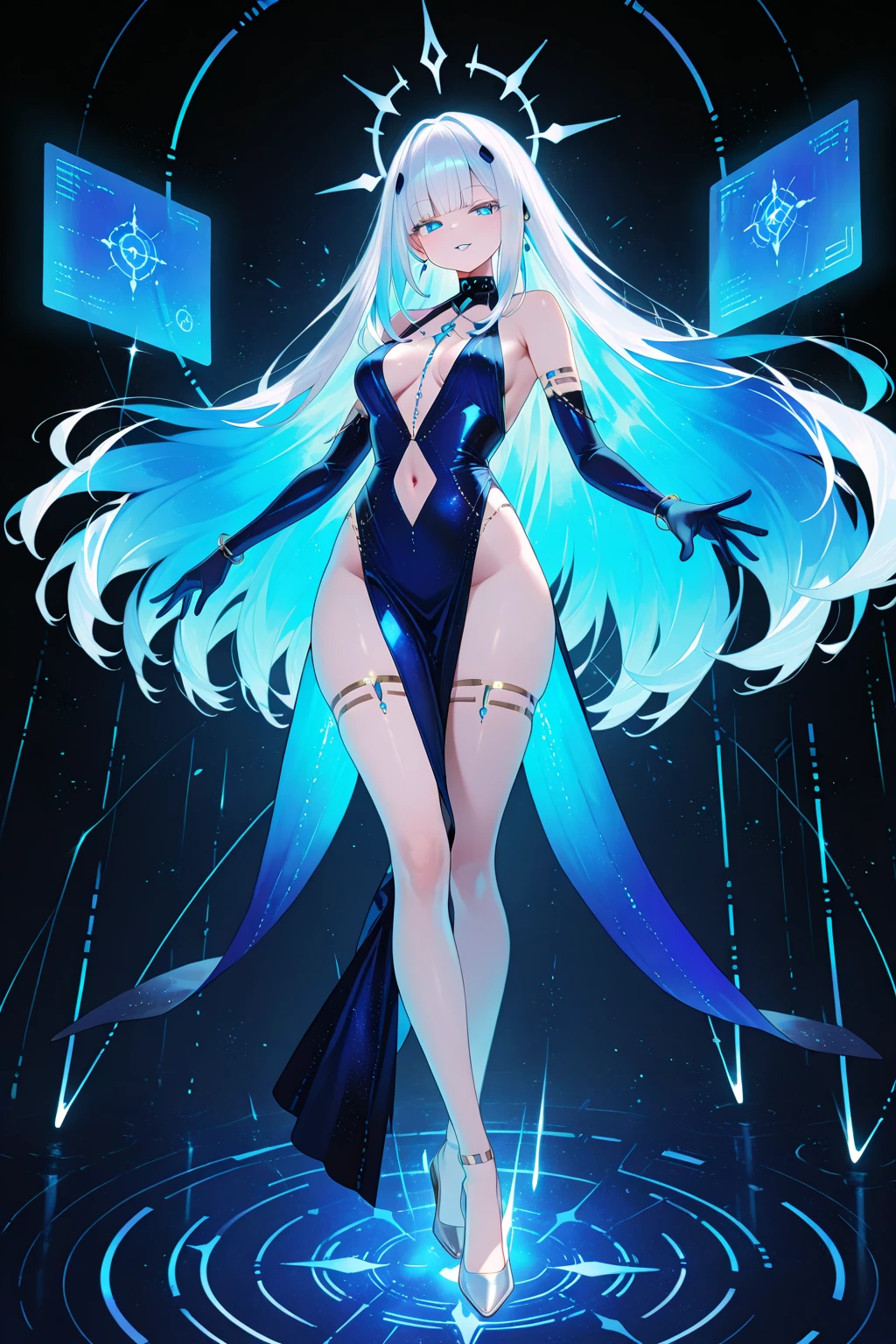 (((highest quality、first-clasasterpiece、Normal body、8k、Detailed face、Ultra-precision、Normal hand、Normal finger、5Finger、)))Blue and silver hair、Princess、Full Body Tights、Fishnet tights、dance、Intense dances、Hole-filled tights