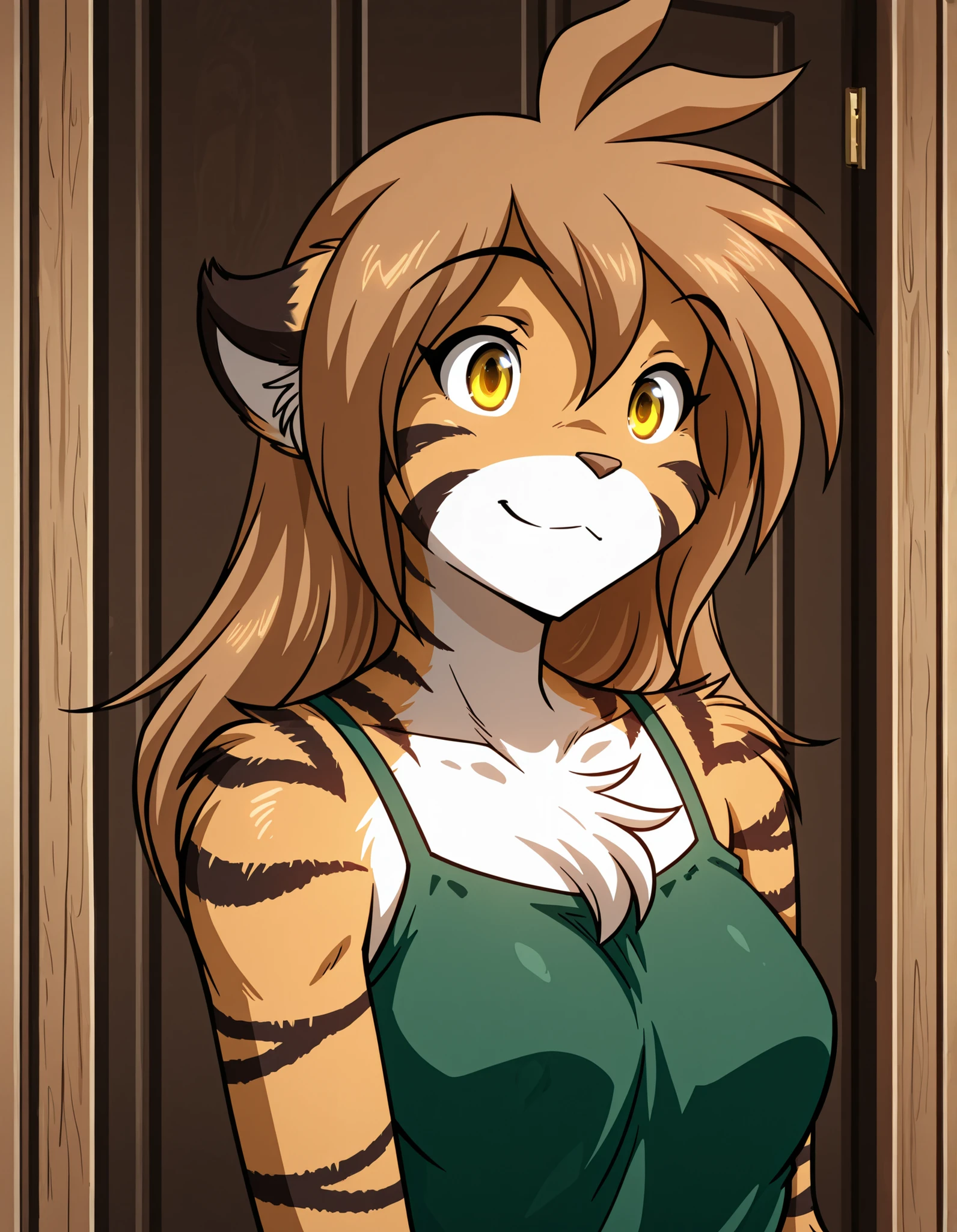 1girl,animal ears,furry female,tiger tail,yellow eyes,tiger girl,solo,nude, orange fur,body fur, small breasts, white belly and chest area, black stripes,Anime,Cartoon,Masterpiece,8k,best quality,:3 Looking at viewer, beautiful, (by Tom Fischbach:1.3)