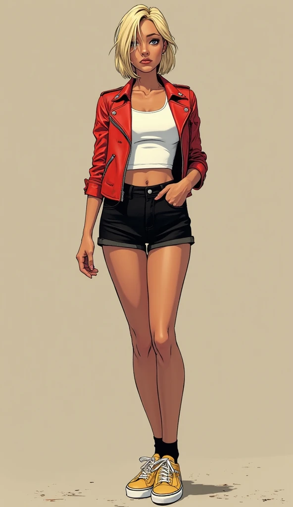 Teen boy 12 years old, beautiful teen boy is wearing a cropped shirt and too very much short mini shorts, the boy's legs are beautiful, tanned, bangs, flirty posing, hot summer, top quality, short braided hair