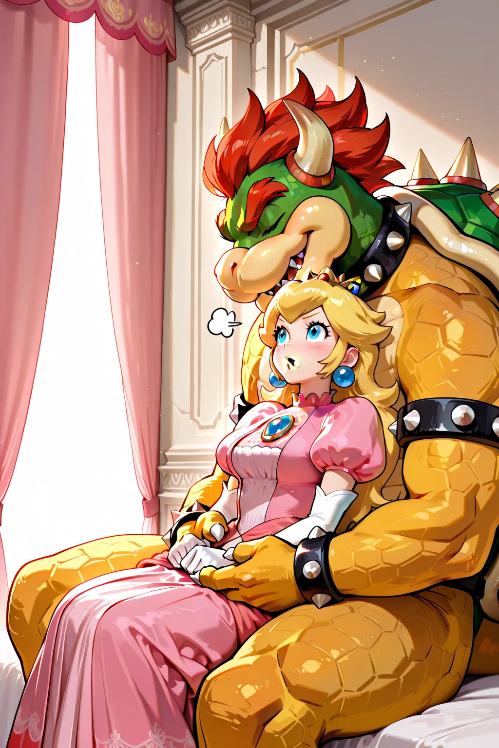 (absurdres, highres, best quality, masterpiece:1.1), <lora:cheekbulgefellatio:1> 1girl 1 boy, fellatio, irrumatio, oral, solo focus, hetero, pov, veiny penis, hand on another's head, saliva, cum in mouth, (cheek bulge:1.1), large penis, thick penis, from side <lora:more_details:0.5> <lora:Afrobull:0.7><lora:Daisy:0.8> Daisy, yellow top with puffed sleeves and an orange skirt, crown with orange detailing, bangs, short brown hair, (blush:1.3), rolling eyes, jeans <lora:thickline_fp16:0.4>