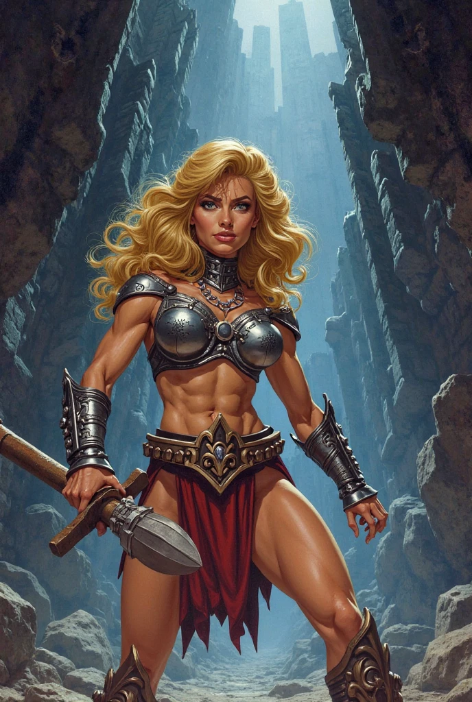Female barbarian, red hair, leather skirt