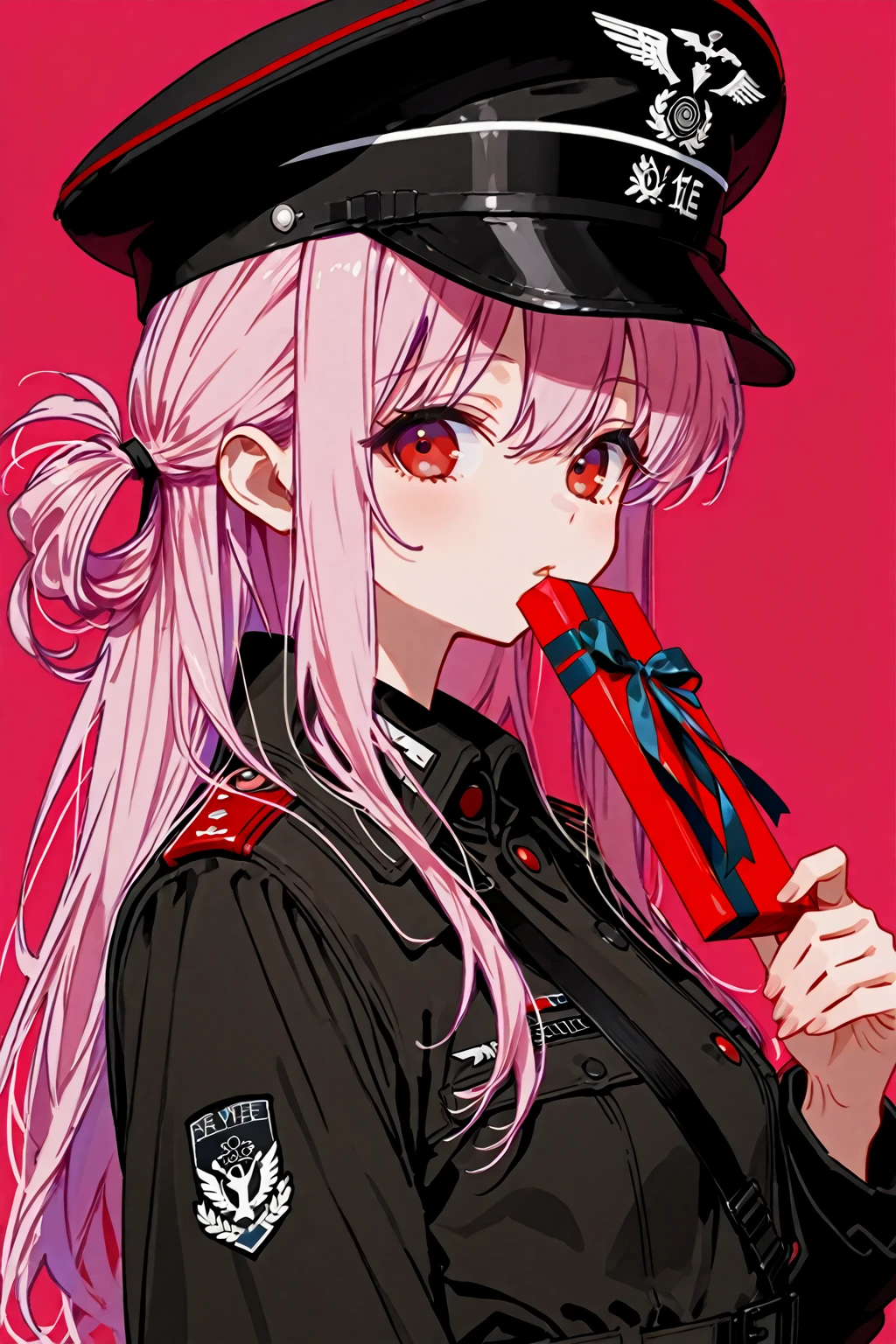 (masterpiece), (best quality), (illustration), dynamic angle, cinematic angle, (colorful), (improve contrast), extremely detailed, 

1girl, solo, nurse, pink hair, looking at viewer, earrings, jewelry, vermilion eyes, nurse cap, bangs, streaked hair, blunt bangs, evil smile, bare shoulders, hair ornament, grim expression, military uniform, vermilion furtrimmed jacket, short sleeve, <lora: NecoStyle:1>, (syringe: 1.2), eye shadow, glass panel, fang,

(Graffiti background), 