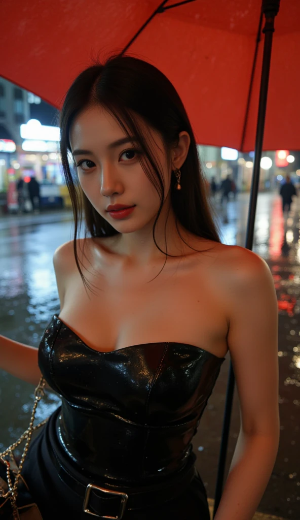 mix4, (8k, RAW photo, best quality, masterpiece: 1.45), (realistic, photorealistic: 1.37), one girl, pale skin, cityscape, night, rain, wet, professional lighting, photons mapping, radiosity, physically based rendering, gradient black hair, gray hair, short curly hair, handsome, girl, black sheer lace(((Deep V-neckline)))slip dress, top quality photo, high res, 1080p, (clear face), (detailed face description), (detailed hand description), (masterpiece), (exquisite CG), extreme light and shadow, disheveled hair, master work, rich details, (fine facial features), (highest quality photo), (masterpiece), (detailed eyes), look in front of you eyes, fine clavicle, ((big breasts, huge areola)),(((areola_slip))),((puffy areolae)),((sideboob)),(underboob),(((collar))),earrings,cleavage,(NSFW:1.3)