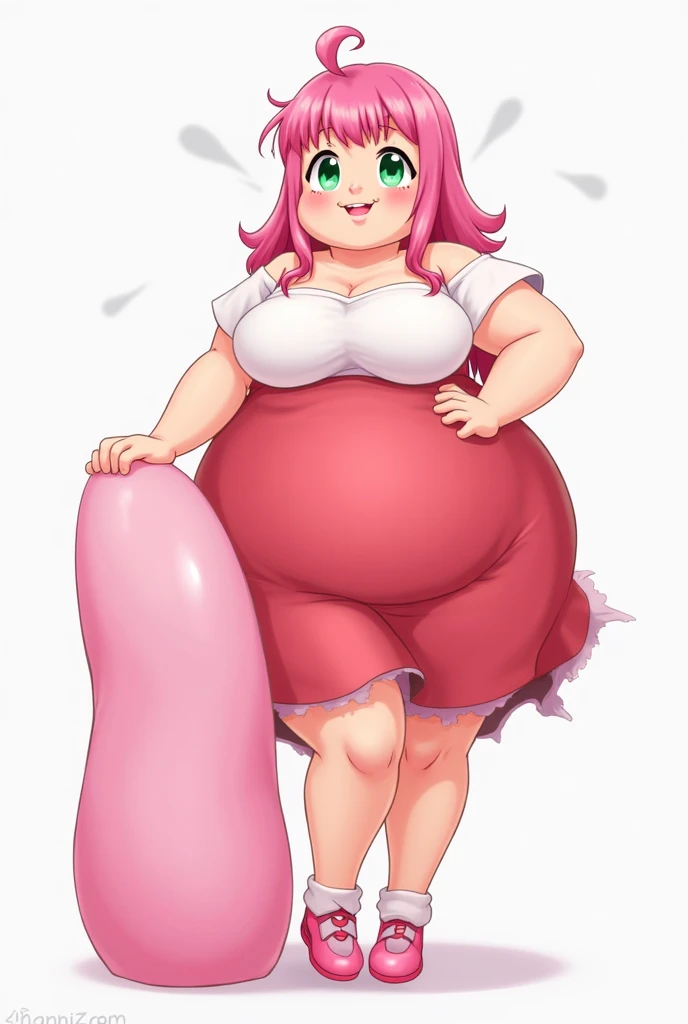 (masterpiece, top quality, best quality, beautiful and aesthetic:1.2), jasminka antonenko, 1girl, solo, plump, closed eyes, long hair, pink hair, braid, twin braids, hair bow, smile, bow, breasts, large breasts, boots, full body, nude body, naked, shy, standing