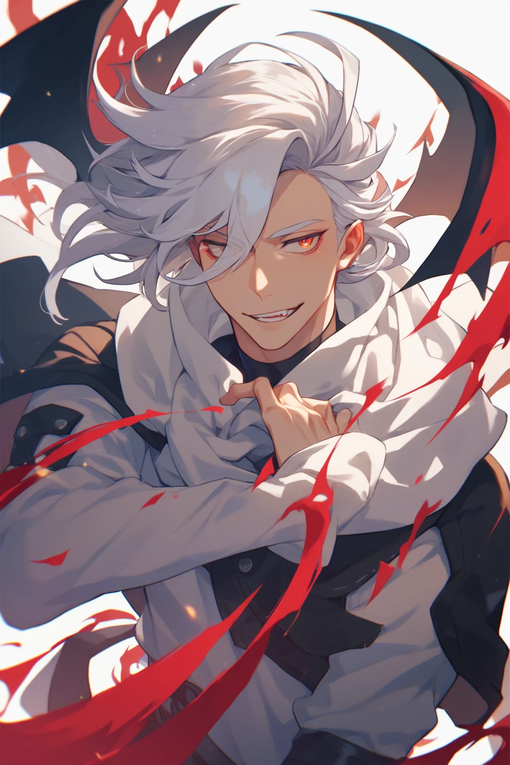 full body, the side view and the back view, namely the front view, three views, demon boy prince, maplestory character sheet, demon boy, with red skin and white hair messy curly, Red elf w/ Black Piercings, Bleach Monster Tail, Horror monster form.demon boy prince, maplestory character sheet, demon boy, emotionless face, with red skin and white hair messy curly, Red elf w/ Black Piercings, Bleach Monster Tail, Horror monster form.