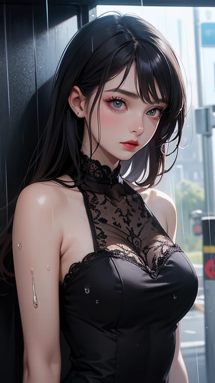 (((NSFW1.0))), 20-year-old woman、Black-haired、(Top Fade:1.3)、Gray Hair、Dark Theme、Calm tone、Calm colors、High Contrast、(Natural skin texture、Hyperrealism、Soft Light、sharp)、(Masseter muscle area:1.3)、(8K、Photorealistic、RAW Photos、Highest quality: 1.4)、Beautiful expression、(A vivid face)、Beautiful hairstyle、Realistic eyes、Beautiful details、(Realistic Skin)、Beautiful Skin、(black lace bodysuit)、Absurd、Charm、Ultra-high resolution、Surreal、High detail、Golden Ratio、Huge 、Supermodel,Full Body Shot,Centered,Wild feeling