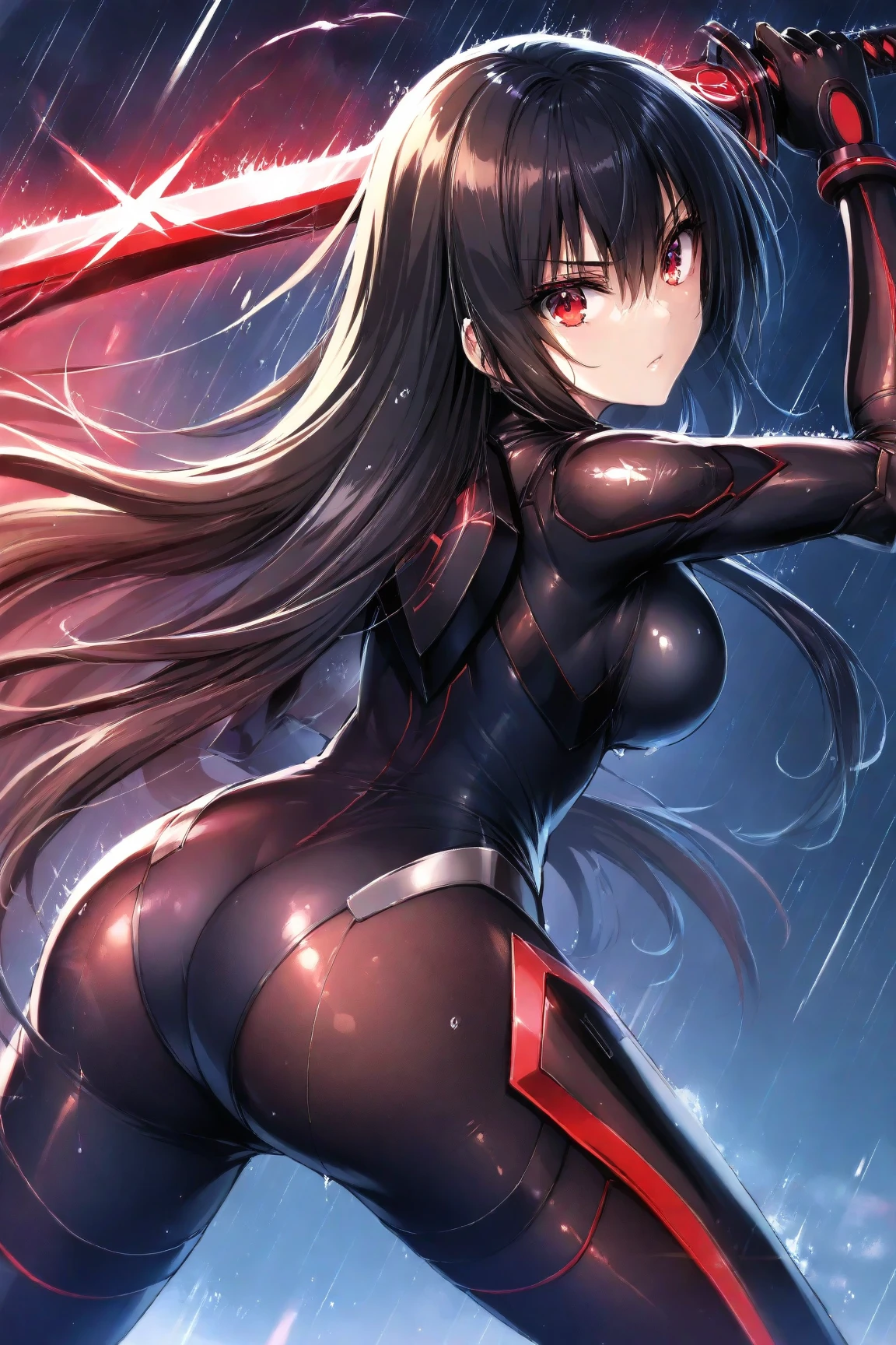 ultra-detailed, Explicit, Beautiful body, Beautiful Nose, Beautiful character design, perfect eyes, perfect face, ultra highres, 4K, beautiful legs, perfect legs, Nice hands, Perfect hand, Masterpiece, Best Quality, Highly detailed, illustration, absurdres, perfect anatomy, street fighter, doll suit, shadaloo doll, dollsuit, expressionless, blank eyes, looking at viewer, red gloves, emotionless, black latex, corrution, mind control, female combatant, full body, hypnotized, unhappy trance, full body suit, ribbed bodysuit, obey, perfect female body, extremely glossy latex, hypnosis, hypnoLora, empty eyes, Mind control device, poses, submissive_pose, Slave, standing straight, standing, standing at attention, hat, necktie, belt, latex, ribbed bodysuit, thighhighs, garter belt, Fighting Stance, extending the right arm from the shoulder into the air with a straightened hand, military, thigh boots, black pantyhose, (((pixel-perfect, detail-perfect))), solo, 1girl, hair ornaments, very long hair, black hair, hair ribbon, yellow eyes, Dreamer, Girls Frontline, small breast, crucifix, crucified posing, 