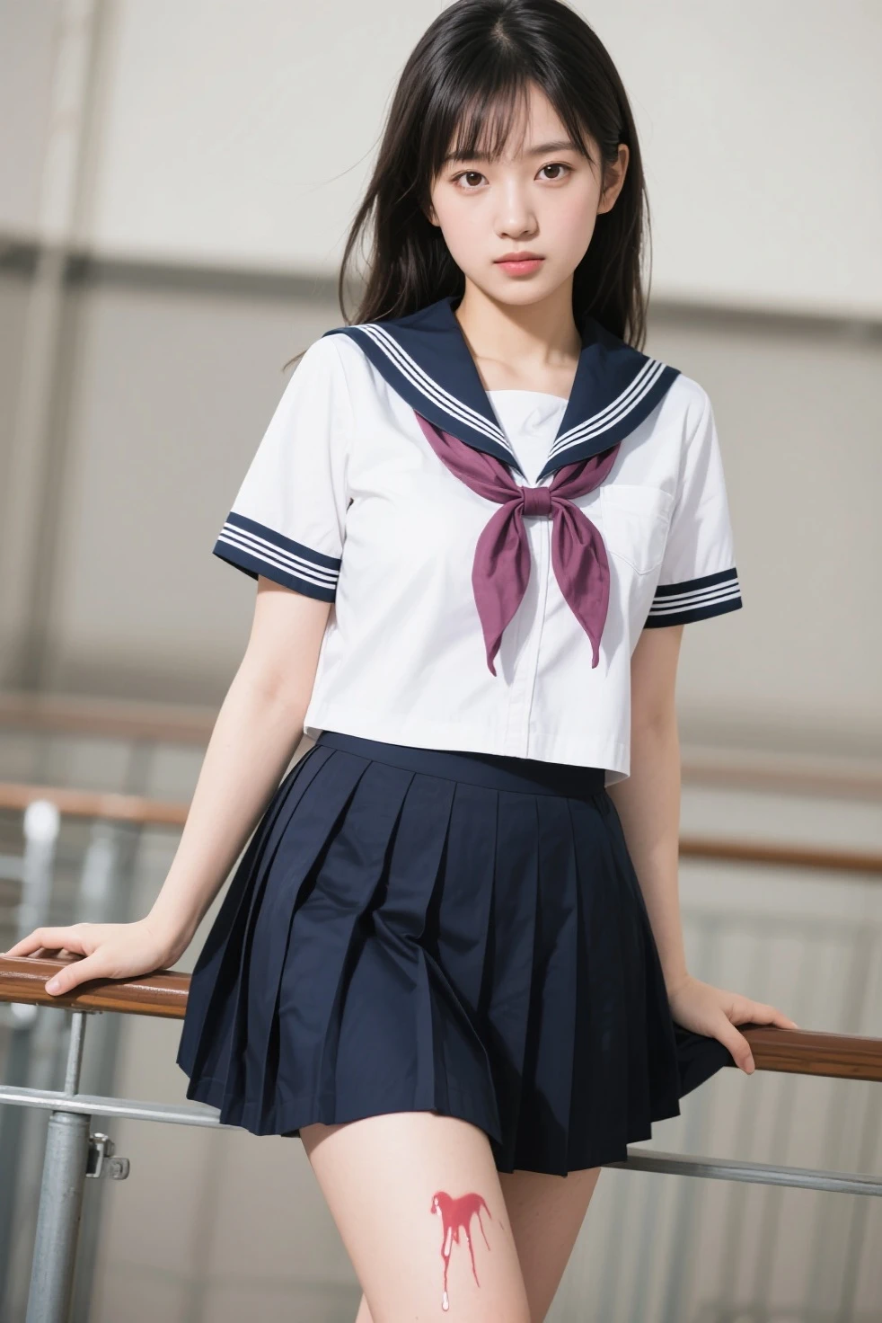 Spanking，school girl，Navy blue short pleated skirt，but，??????，insert ????? into ?????, smile，Lower body ?????