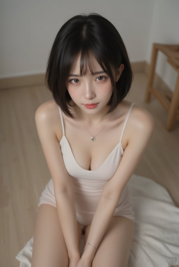clean air pov near distance sweet smile girl takes off over size shirt figure doing acts that satiisfy the pleasure during make love with whole body neart and beautifui japanese girl black hair medium straight hear style small face dark blue puplis thin lips white skin beautiful well propotioned body with a small face wet genitals the state of being caressed choker on neck sexual move visible compretely accurate girl body pov moment girl seductively wetting girl is showing legs but neat style and wet sheets more beautiful white skin takes off half organism face emotion is happy