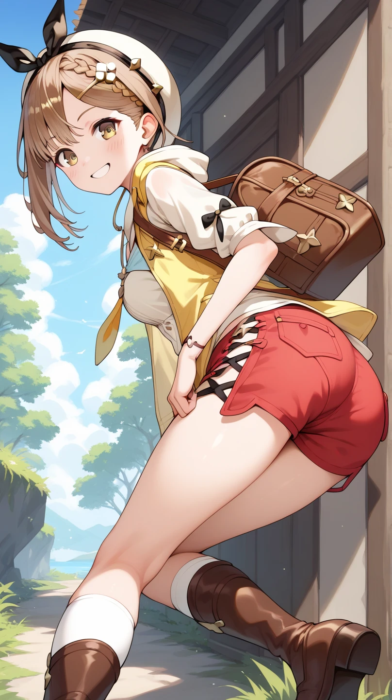 (NSFW:2)、NSFW ni,1girl in、a park、bright sunny day、(masterpiece:1.2) (realisitic:1.2) (bokeh dof) (top-quality) (detailed skins:1.3) (intricate detailes) (8K) (Detail Eye) (foco nítido), (Happy)、(Rolled up micro mini skirt)、(TBack、garterbelts、an lingerie)posterior view、Looks Back、round ass、(Butt sticking out pose)、Bend over and touch your hands on your knees、(all-fours)