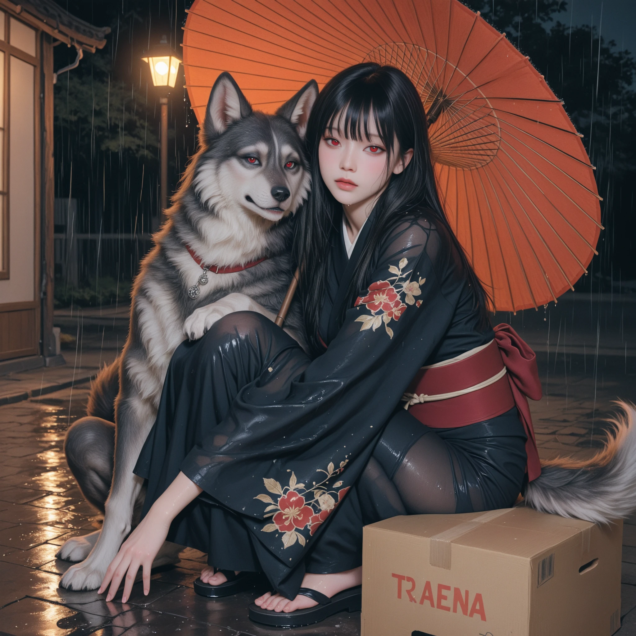 (Fox Girl, Fox Ears, Black colored hair, Fox Makeup, One Girl, Long Hair:1.6), (kimono, Kimono with open chest, A beautiful kimono with red and black patterns, I can see her cleavage, Open chest, Exposed skin:1.8), (Body size is 100-70-90!, Nice body, Big Breasts, Soft breasts, Emphasize cleavage, Knees are slightly visible, Muscular, Abdominal muscles, Grab your own chest:1.9), Avatar, face, lewd face, Dominant representation, naughty face, Uplifting, Skin Texture, outside, Grassy field