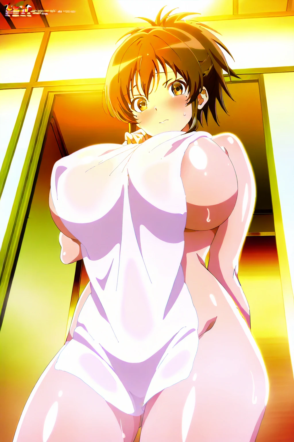 masterpiece, 1 person々, One person々in,10代の若者1 person々, Mikan Yuuki (Yuki Mikan) - To Love Ru (To Love-Ru) ,Big Breasts , Mature Woman,Sharp eyes, Brown Hair,Long Hair,Pink Eyes, Empty Eyes LoRA / Hollow / Hypnotic suggestion,It opens wide vertically........,Sweaty, Gold Latex Gloves,Gold latex bloomers gym wear,,Armpit sweat,、The clothes fit snugly to the body、Latex is very shiny、Dark Room, Thick thighs, Hypnotic Pendulum,Hypnotic state,Hypnotic stateの目,squint,Open your mouth wide and vertically,Sweaty,全身Sweaty,I can see the valley,Steamed, (Huge breasts:1.6),Heart Nipple Sticker, Deluxe,Erect nipples,Huge nipples,The smell is overwhelming