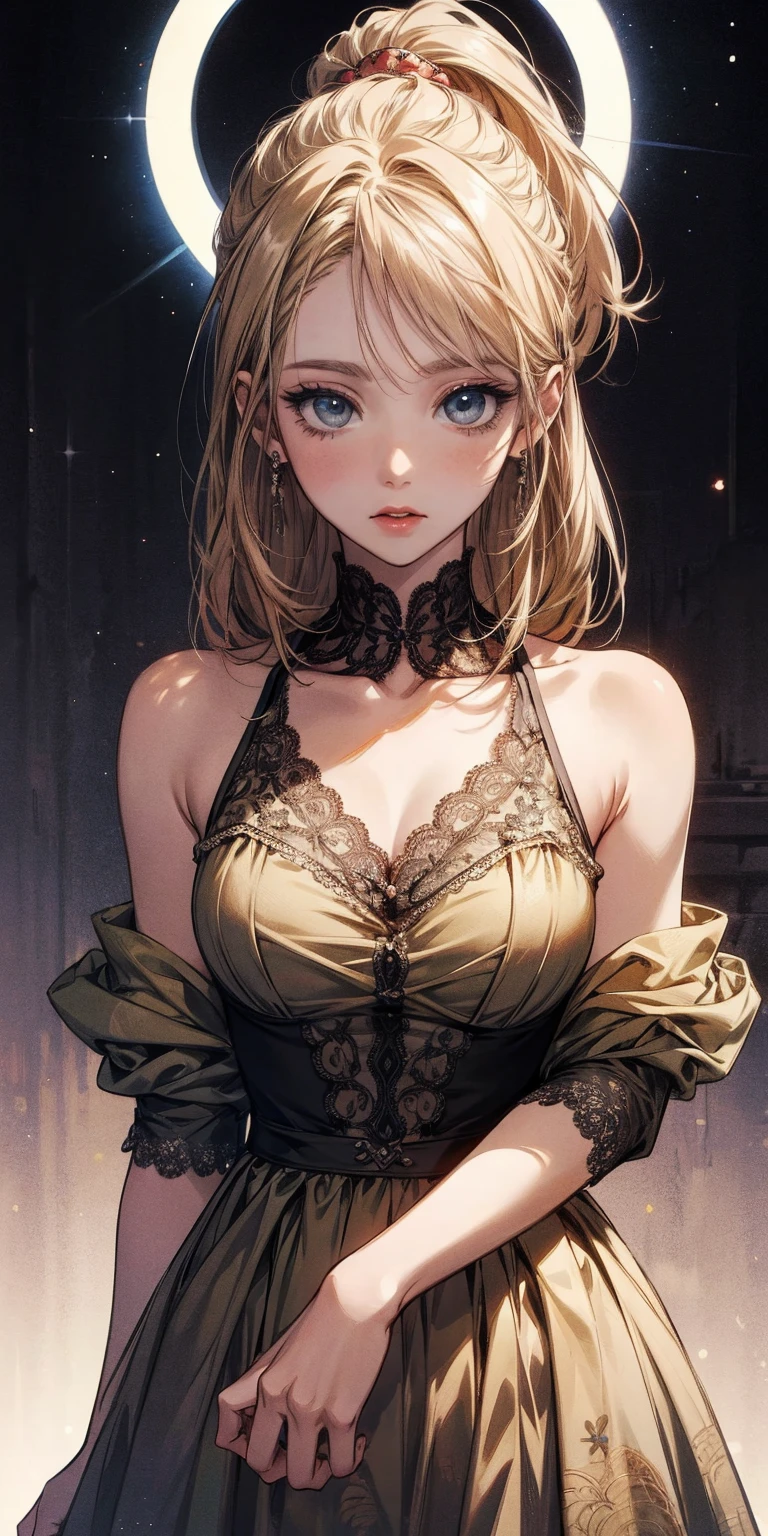 ((Sketch)), ((Watercolor)),((best quality)) ((best quality)), ((masterpiece)), (detailed), HD, Highly Detailed, 4k image, anime style, beautiful young teenage girl, 13 years old, pearly white skin, Blonde braided ponytail hair, adorable and cute facial features, golden-brown colored eyes, White French Maid Uniform, Black sheer stockings plump thick lips, tiny breasts, slender and slim toned body type, tall height(180cm), small narrow waist, wide curvy hips, plump large round ass, full body picture, cat-ears, cat tail