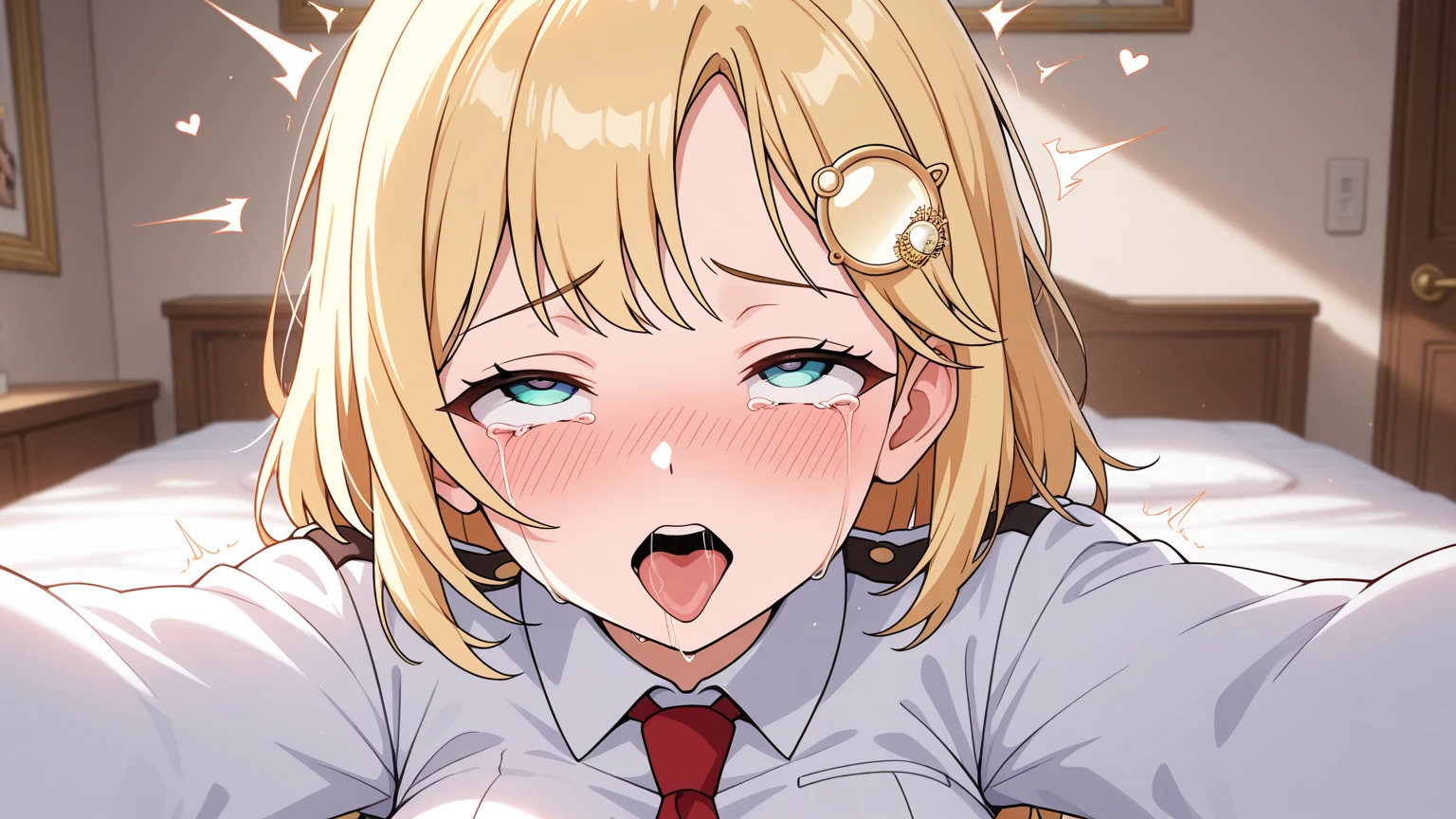 beautiful detailed eyes, yellow eyes, (1girl, guild girl \(goblin slayer!\), goblin slayer!), half-closed eyes, (opened big mouth, licking, Sticky tongue), nsfw, (close-up mouth), (curvy, Slender),(cleavage), from above, Highest quality, Super detailed, masterpiece, Ultra-high resolution, 8k, Embarrassing, blush, Lovely, (With tears in my eyes), Sticky saliva