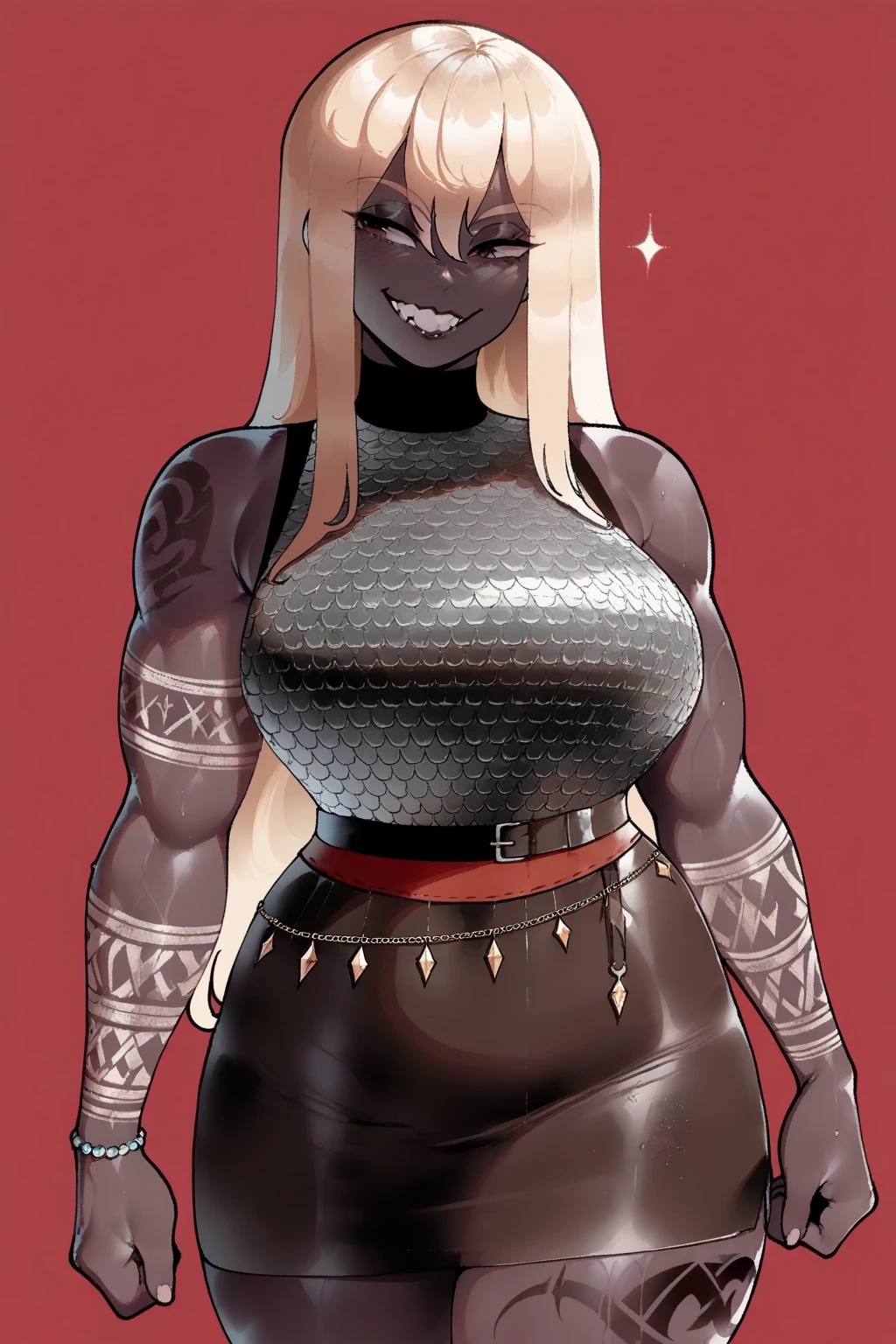 uploaded e621, score_9, score_8_up, score_7_up, score_6_up, score_5_up, score_4_up, rating_safe, smooth, source_furry, {realistic}, mirajane, seductive babe, DARK SKIN, countershading, huge breasts, thick armpit hair {{{ very very long silky thick dense white hair, thick armpit hair }}}, traditional dress , cleavage, black nipples , black gothic lips, hazel eyes, wide hips, extra thicc