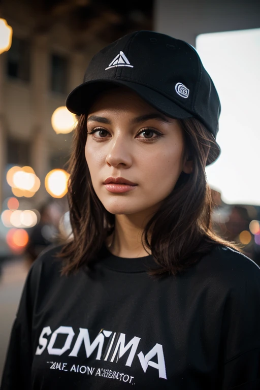 cute sexy 20 year old girl smiling with a cap covering her eyes in black and white