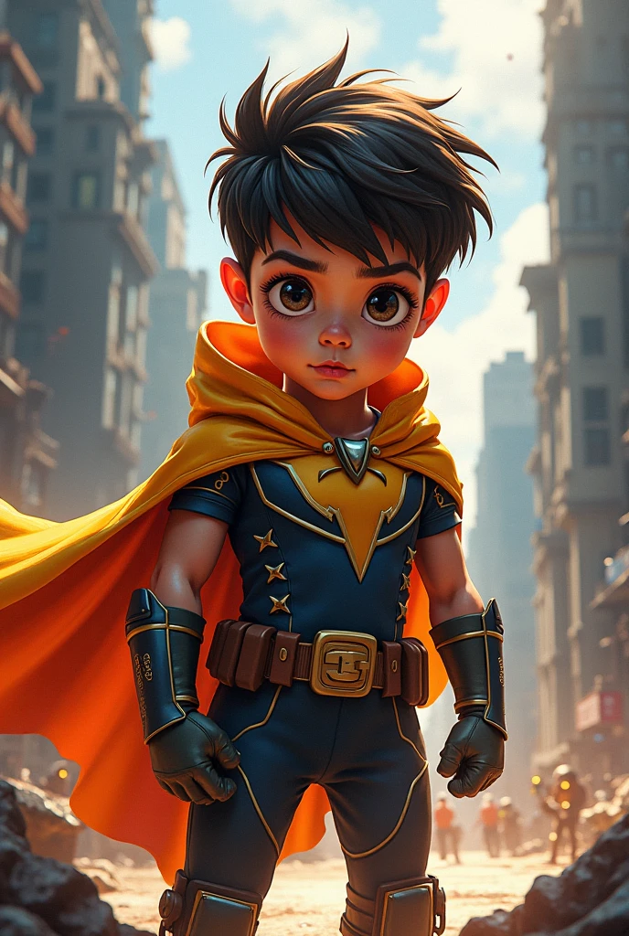 Close a powerful threat, The imposing appearance of the powerful baby-shaped Superman dressed in beige uniform, azul-marinho e bronze em uma manjedoura, menacing stare, ricamente detalhado, Hiper realista, 3D-rendering, obra-prima, NVIDIA, RTX, ray-traced, Bokeh, Night sky with a huge and beautiful full moon, estrelas brilhando, 8k,