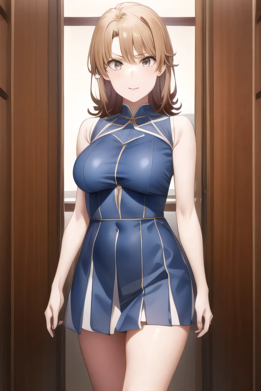 Can you draw a light dress of a sailor moon costume of a woman a beautiful smile of a woman ,brown hair short hair of a woman,,20 years old of a nice smile of an adult of woman,sleeveless costume,pleated micro mini skirt,boots,Big Breasts,Beautiful legs,,Can you see through her nipples、can you see through her nipples,,big boobs、 of ,I need a face,After a white blouse,Navy Blue of Pleated Miniskirt,