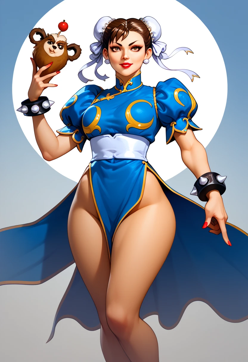 ((masterpiece, white background:1.2)) full body of a woman, standing feet together, extremely long hair, ponytail, perfect anatomy 1sologirl, tall slim thick ((muscular)) high elf toned body, silver breast plate, blue cape, slender abs, hourglass waist, detailed face, defined cheekbones, puffy lips, red gloves gauntlets, gold crown, shadow over eyes, looking at viewer view from below, white thigh highs lingerie