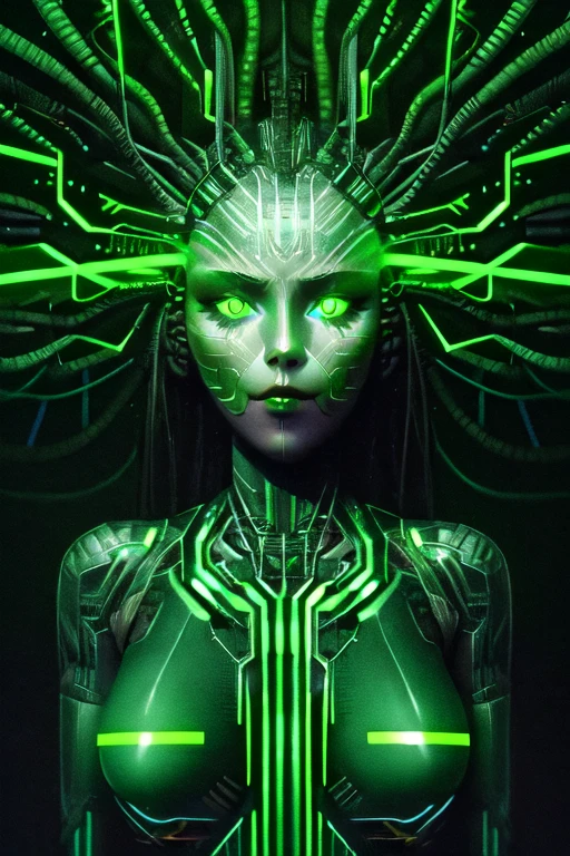 SHODAN android girl, (best quality:1.5) 1girl, belle cute teen pretty teenage girl, (detailed drawn face correct eyes)++, glowing yellow eyes, far shot, full body showing, complex epic ruined laboratory scenery, cyberpunk style, hair made of wires and cables, (analog photo) amateur, RAW Photo, masterpiece, dramatic photo, evil grin expression, correct fingers, perfectly drawn eyes, (correct anatomy proportions), <lora:furthermoreV9:0.3>, <lora:zoom_slider_v1:-1>, <lora:lora_perfecteyes_v1_from_v1_160:0.3> <lora:epiCRealismHelper:0.6>, breasts, <lora:emotions_lora:0.4> <lora:difConsistency_detail:0.3> <lora:mshn Industrial Machines:0.2> <lora:shodan-10:0.6> shodanSS_soul3142, green theme, <lora:Reel_mechanical_parts_v_1_3:0.3>, <lora:GlitchFashion:0.4> GlitchFashion <lora:HackedTech-20:0.6> hackedtech, scifi,