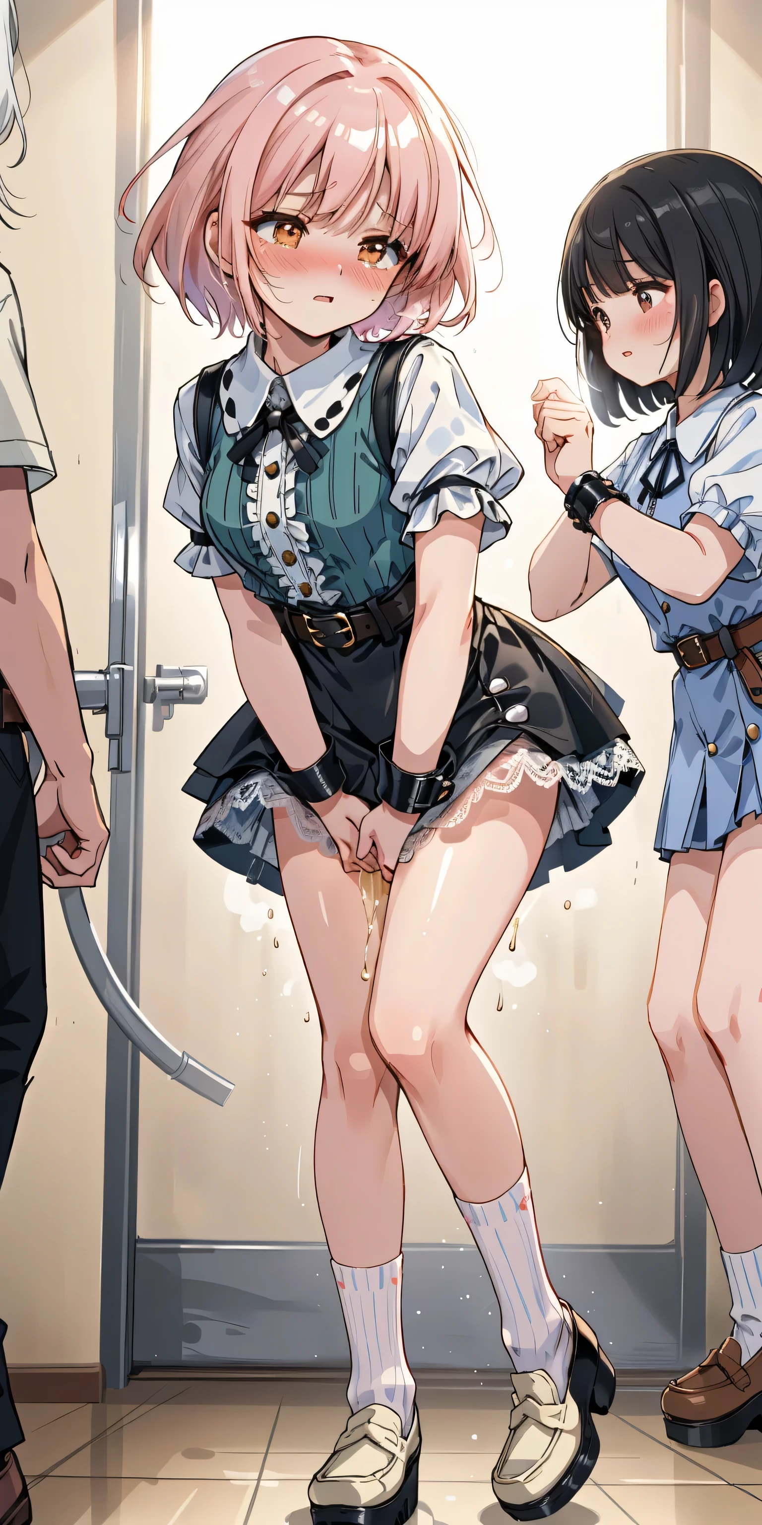 Multiple penises,Slender and sexy woman,,deep throat ,Black thigh-high boots,Beige jean shorts,In the toilet,His arms are chained behind his back,,Multiple men,Put your hands behind your back,semen,rape,Sex,Creampie,Folded ponytail,semen,profile,Anal,