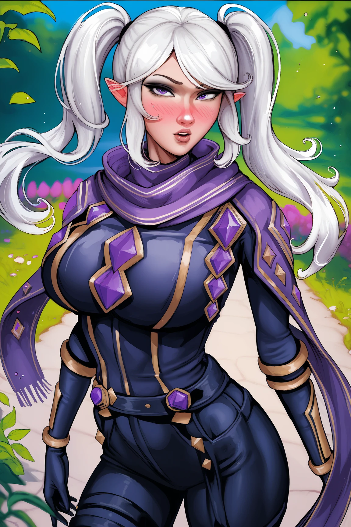 score_9, score_8_up, score_7_up, score_6_up, BREAK Sindel, wearing hiking outfit, backpack, cleavage, medium breasts, seductive smirk, hands holding own hips, sweating, wide hips, big ass, in a forest, jeans, long sleeved shirt