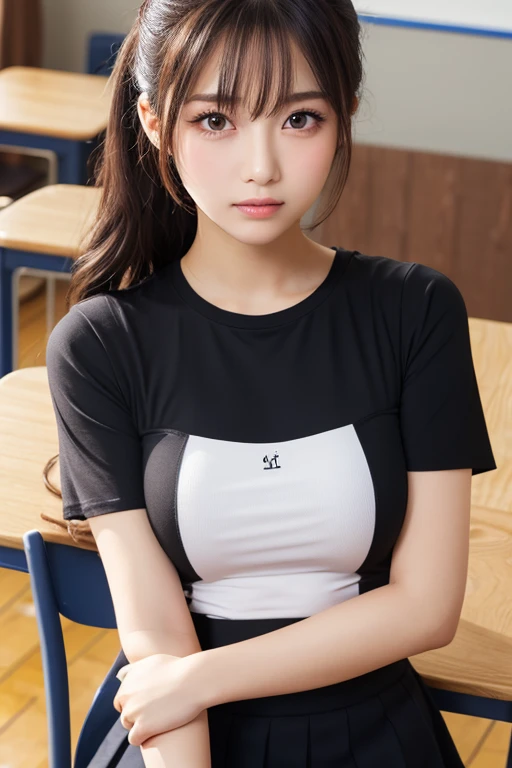 (Masterpiece, BestQuality:1.3), (realistic8K UHD:1.2), (hyperrealistic:1.3), (Photorealistic:1.5), (hyper realistic:1.4), (intricate details), (Amazing), sharp focus, light on face, realistic lighting, dramatic angle, (cowboy shot:1.2), 1girl, beautiful detailed girl, japanese girl, (nogizaka girl:1.2), extremely detailed eyes and face, (hyper realistic detail shiny skin:1.2), (slim body:1.3), (narrow waist:0.5), (flat breasts:1.2), skin tight, looking at viewer, (Straddling a chair:1.3), (classroom:1.5), long hair, silky hair, (blunt bangs:1.1), (Light pink hair:1.4), (tight Highleg black buruma:1.8), (latex:1.7), (smile:1.5), (fchest up:1.2), buruma, blue buruma, black buruma,