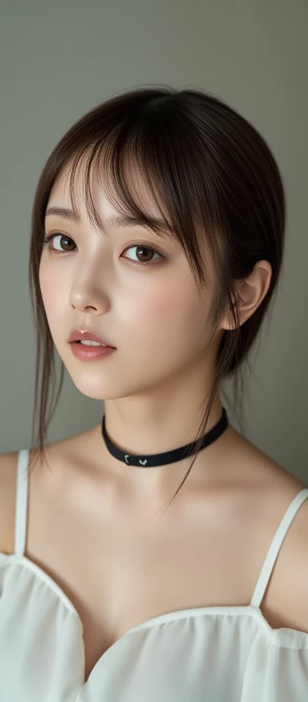 ,,choker,((Highest quality、8K、masterpiece:1.3))、(Sharp focus:1.2}、(Small boobs:1.2),Beautiful girls 18 yo with perfect figure:1.4、Slim Abs:1.2、Highly detailed face and skin texture、{Detailed eyes、double eyelid},(Short bob Hair),{White leotard:see-through:1.5},{makeup , metallic eyeshadow},smile,