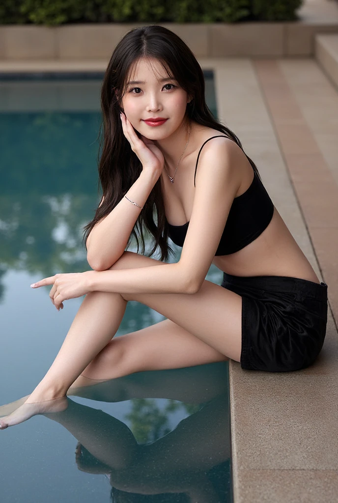 Ralph woman sitting on green bench in black bikini, hot with shining sun, Gorgeous young Korean woman, beautiful Korean women, On a sunny day, wearing two - piece swimsuit, Korean girl, Attractive pose, cottagecore!! fitness body, 2 4 year old female model, Sexy pose, In the park, In Park, Hot and sunny
