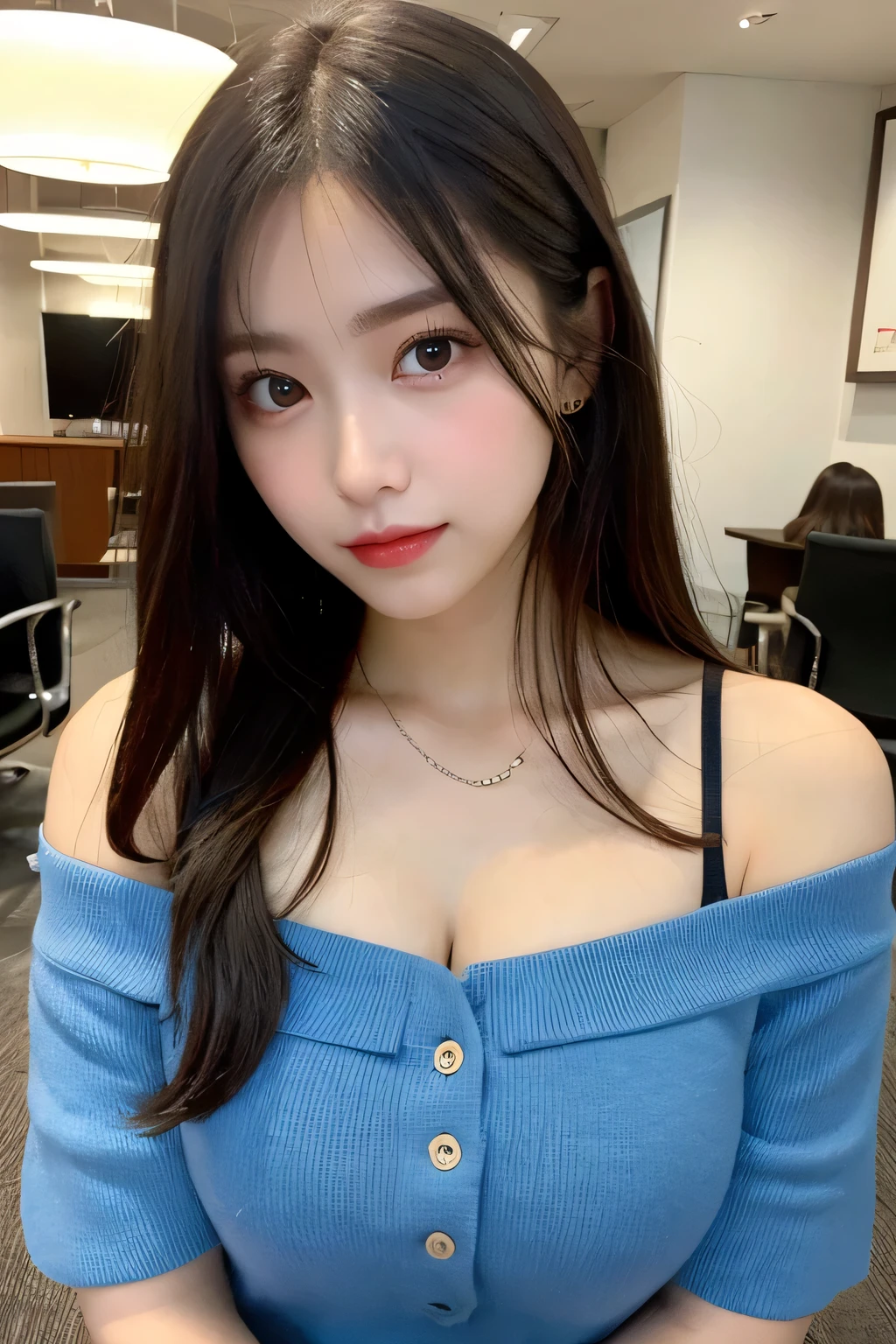 table top, highest quality, figure, super detailed, finely, High resolution, 8k wallpaper, 完璧なダイナミックな構figure, beautiful and fine eyes, Change your eye color to baby blue, natural lip, long eyelashes, The makeup is dark, sexy knit dress , big breasts, cleavage, random sexy pose, whole body